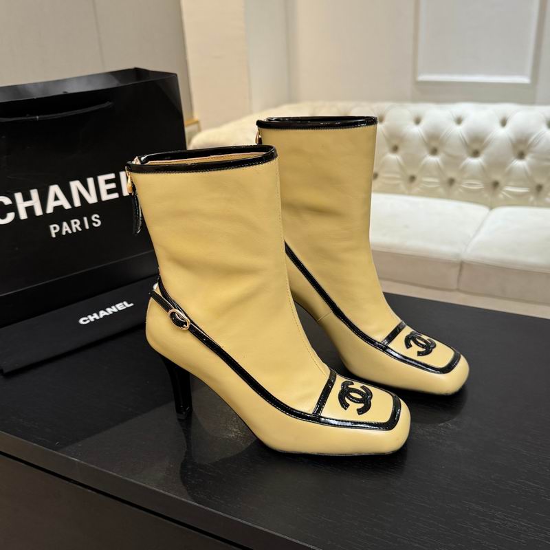 Chanel Beige and Black Logo Boots