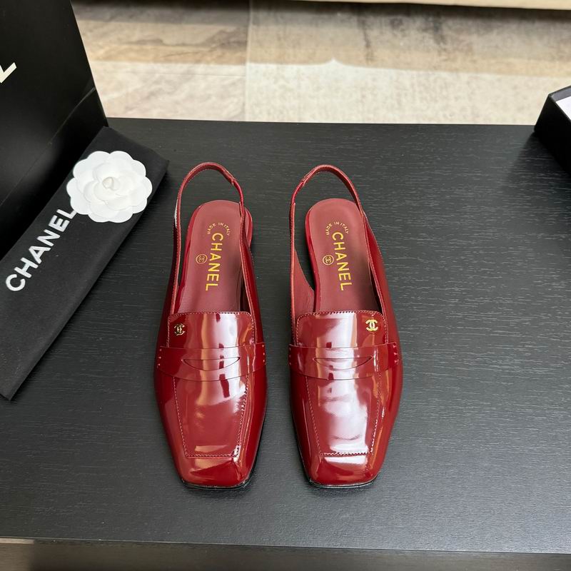 Chanel Red Glossy Slingback Loafers