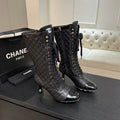 Chanel Black Quilted Lace-Up Heeled Boots
