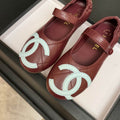 Chanel Red Mary Jane Flats with Green CC Detail
