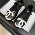 Chanel Black Mary Jane Flats with White CC Detail