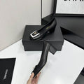 Chanel Black Square-Toe Block-Heel Pumps