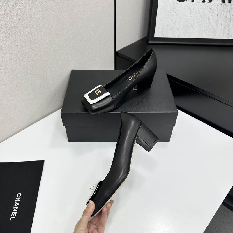 Chanel Black Square-Toe Block-Heel Pumps