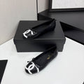 Chanel Black Quilted Ballet Flats with White CC Detail