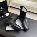 Chanel Black Mid-Calf Boots with Buckle Strap