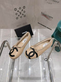 Chanel Beige Quilted Ballet Flats with Black CC Detail