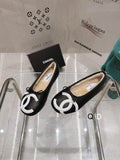 Chanel Black White Quilted Ballet Flats with Black CC Detail