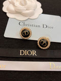 Christian Dior Pearl & Black Enamel CD Logo Stud Earrings