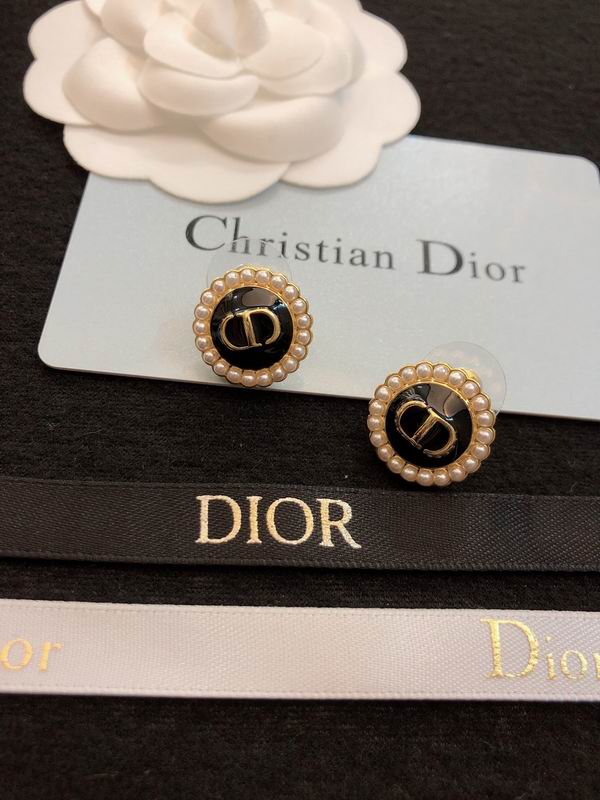 Christian Dior Pearl & Black Enamel CD Logo Stud Earrings