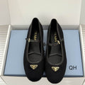 Prada Black Mary Jane Flats with Triangle Logo