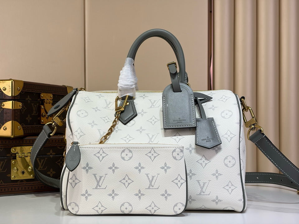 Louis Vuitton Monogram White and Gray Top-Handle Handbag