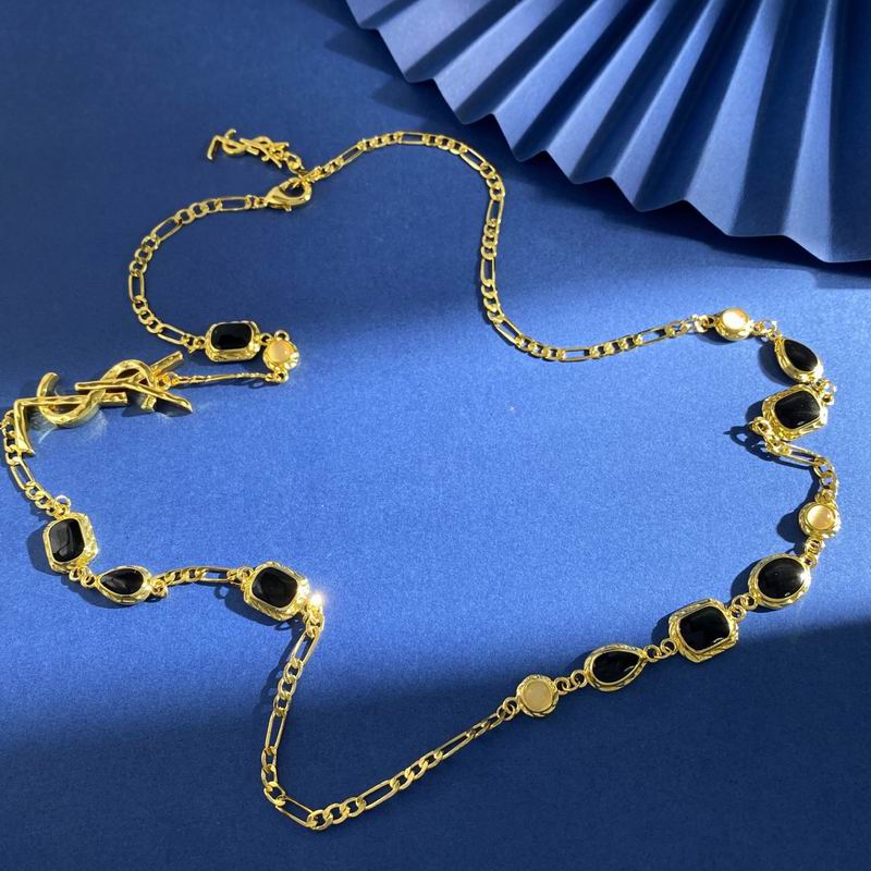 YSL Gold-Tone Black Oval Accent Chain Necklace