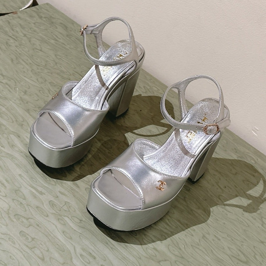 CHANEL HIGH SANDAL SILVER CALFSKIN