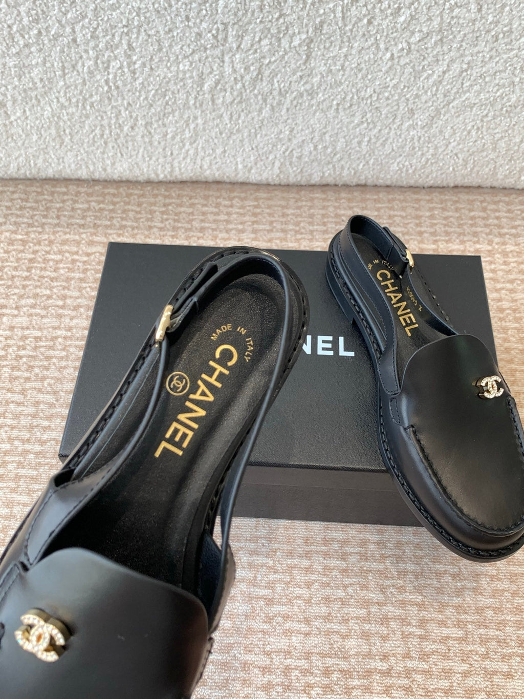 CHANEL MOASIN SLINGBACK IN BLACK CALFSKIN